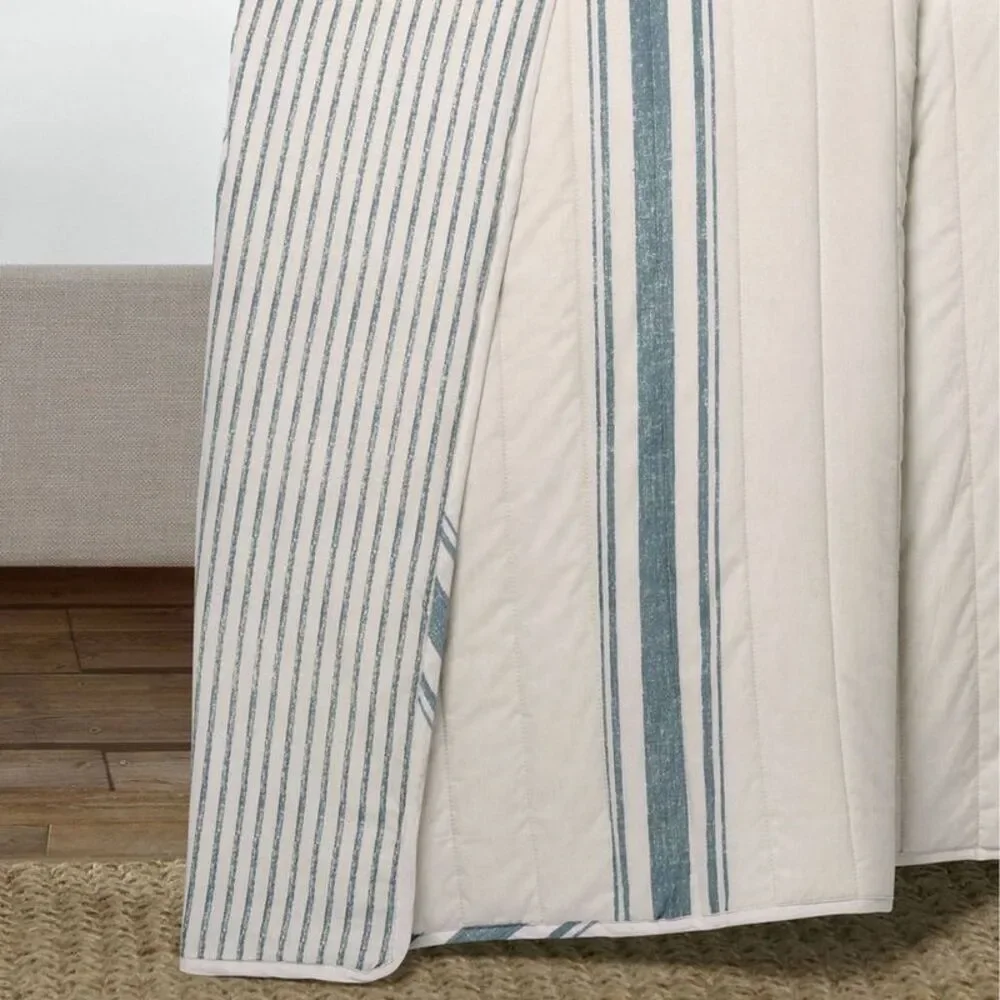 Lush Decor - 2pc Twin/Twin Extra Long Farmhouse Stripe Reversib Blue